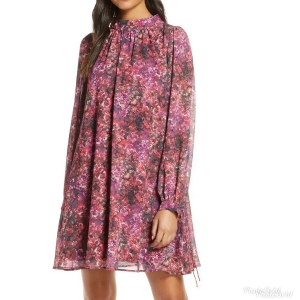 Badgley Mischka Mark & James trapeze swing floral dress longsleeves